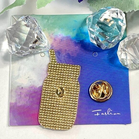 Mason Jar Lapel Pin Fruit Water Swirl Straw Lid Badge Brooch Accessories Gift - Picture 5 of 7